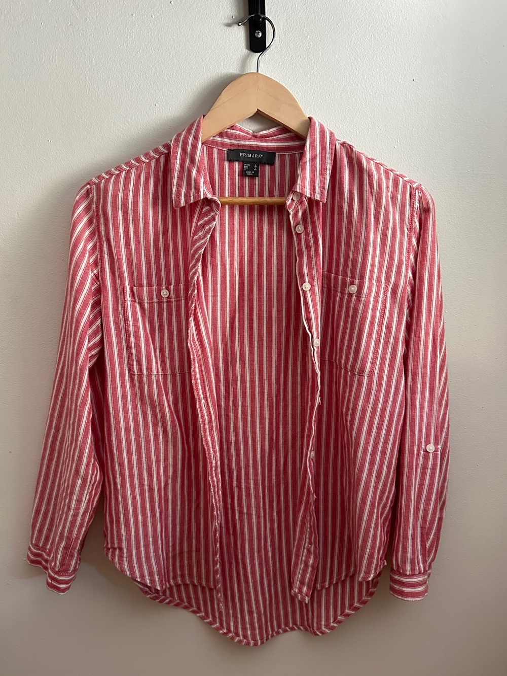 Primark Red and White Striped Button-Down Shirt